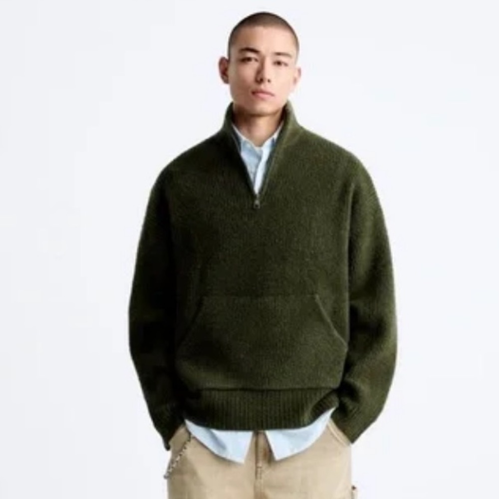 Zara Quarter Zip High Neck Pullover Sweater